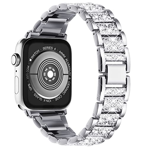KADES 42mm(Series 11 10) 41mm 40mm 38mm Compatible with Apple Watch Straps for Women Bling Diamond Rhinestone Bracelet Replacement Band for iWtach SE 3 2 1/Series 11 10 9 8 7 6 5 4 3 2 1,Silver