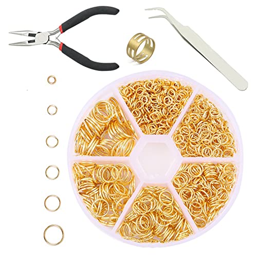 Hitasi 丸カン アクセサリーパーツ 4Mm 5Mm 6Mm 7Mm 8Mm 10Mm ピアス パーツ セット イヤリング ネックレス 金具 基礎パーツ リング ピンセット ペンチ ジュエリー修理キット DIY ハンドメイド 手芸 収納ケース付き ゴールド