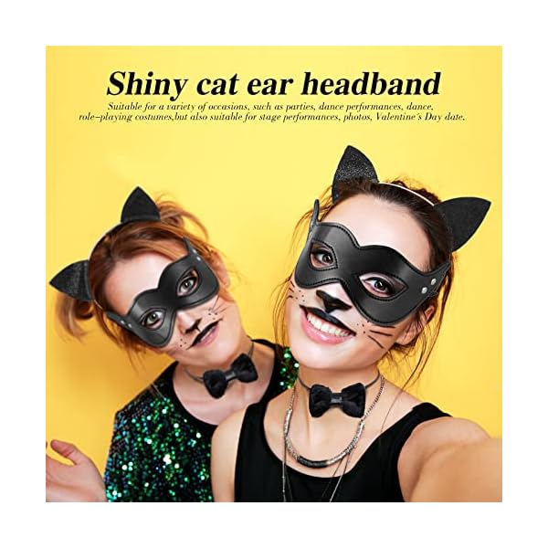 Chalyna 5 pcs black cat costume set girls cat costume long fur cat tail cat ears headband cat tail cat bow harlequin mask with black star tutu skirt for halloween costume dress up party - image 7