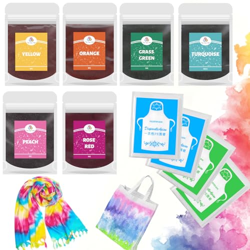 Canollo 6 x 10g Farben F&auml;rbemittel f&uuml;r Textilien, Stofffarben Waschfest, Batikfarben Set mit 4 Einwegsch&uuml;rze, Stoffmalfarbe Batikfarben Waschfest, Batik Set f&uuml;r T-Shirts, Schal, Stofftaschen