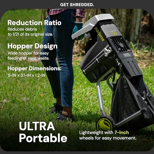 Image of Sun Joe 15-Amp Silent Electric Wood Chipper Shredder Yard Machine, 1.7 inch Cutting Diameter