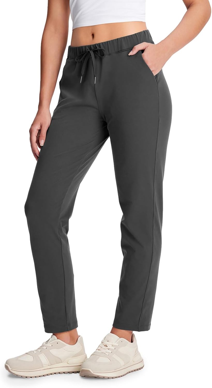 Yogipace Women's Petite/Regular/Tall 7/8 On The Go Ankle Pants with Pockets, Stretch Travel Pants, Yoga Casual Lounge Wear