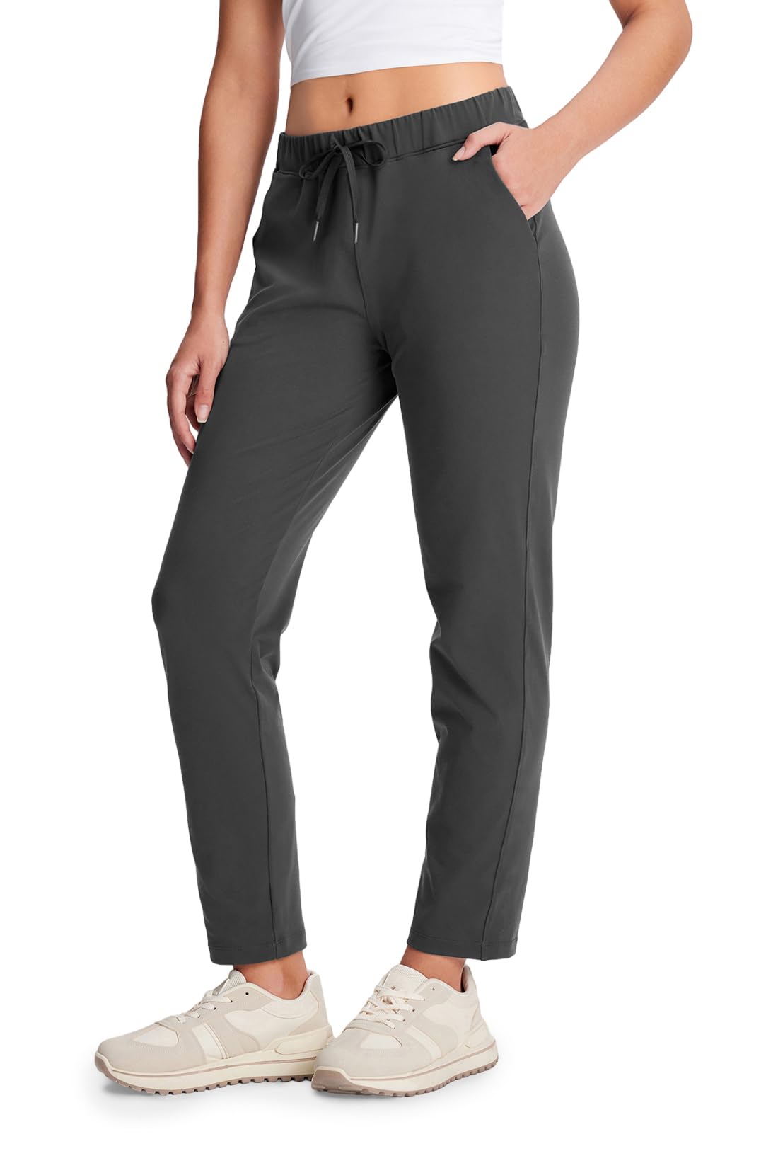 Yogipace Women's Petite/Regular/Tall 7/8 On The Go Pants, Drawstring Casual Lounge Joggers, Everyday Travel Pants