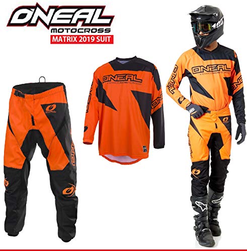 Motorradanzüge Oneal Matrix 2-teiler Motorradkombi, Motocross-Rennkleidung Hose Jersey Anzug für Erwachsene MX Quad Sportkleidung, Rennanzug Motorradbekleidung (Orange,L/34)