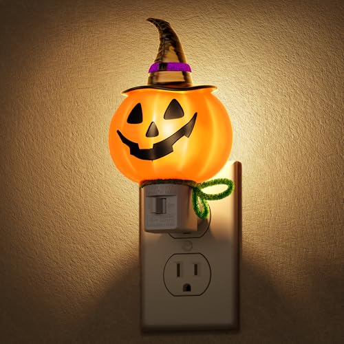 DORESshop Pumpkin Halloween Night Light, 3000K Night Lights Plug into Wall, Plug in Nightlight with 360° Rotatable, Cute & Funny Halloween Decor Night Light for Kids,Party,Pumpkin Decor,1 Pack