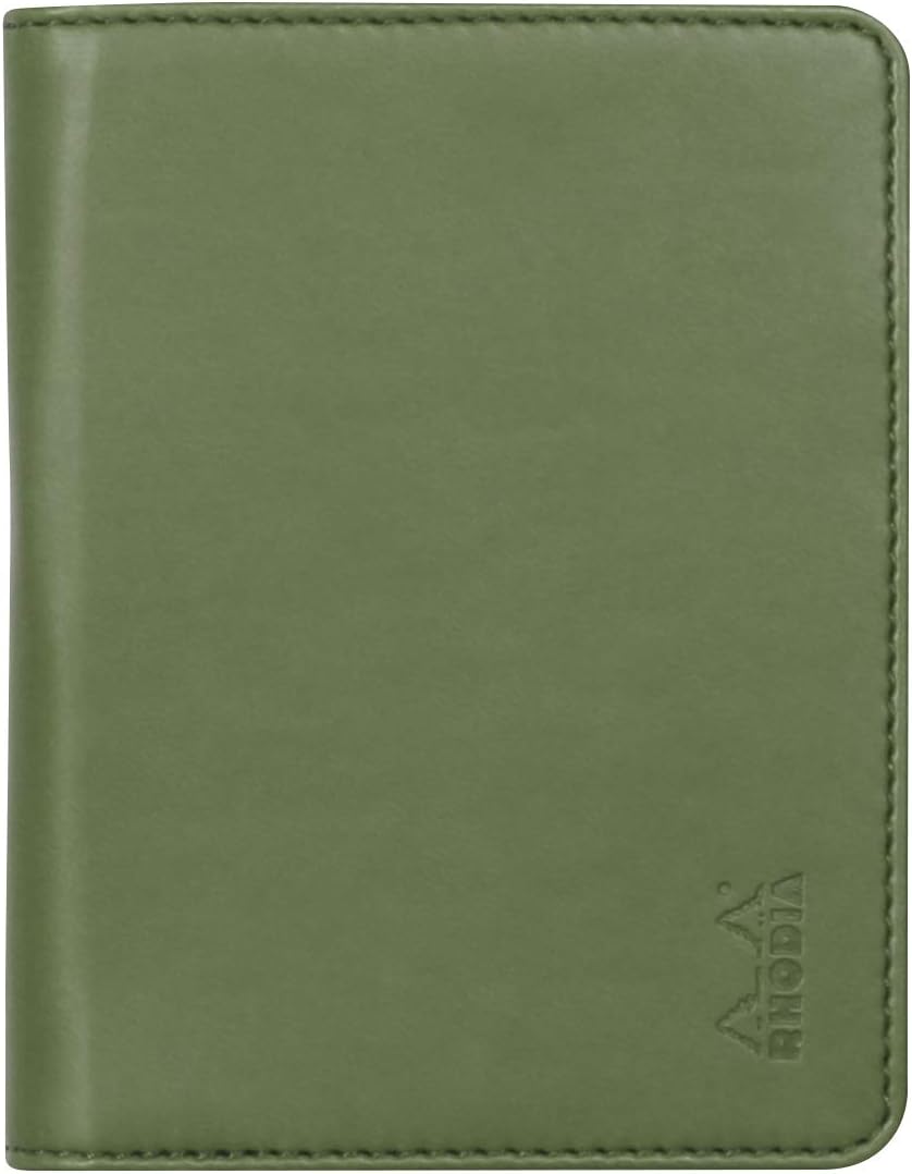 RHODIA 211003C - Rhodiarama Clipboard and Document Holder Booklet N°11 Sage - for Notepads or A7 Size Notebooks (7.4 x 10.5 cm) - Premium Italian Faux Leather - Rhodiarama Collection