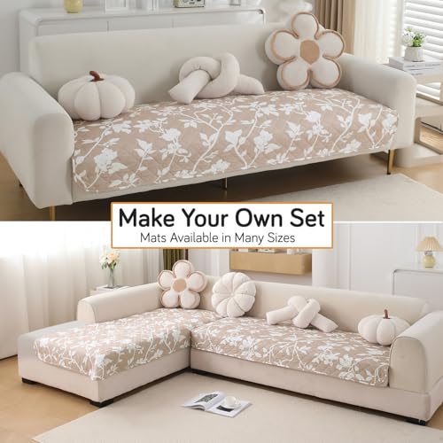 Image of HOKIPO 'Elira Series' Polyester Blend Water Repellent + Waterproof Quilted Sofa Mats | Make Your Own Sofa Cover Set | Length 60cm - Buff Brown Sillehoute Floral (AR-5241-C7)