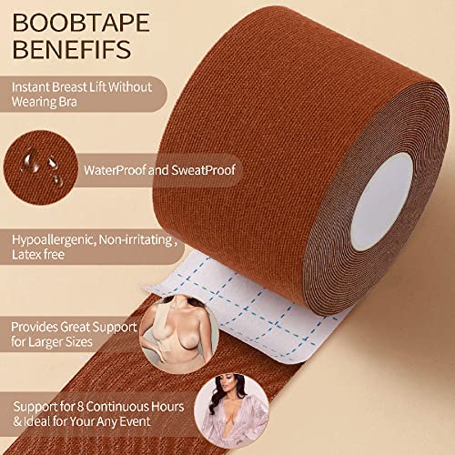 Okela XL Breast Lift Tape for Large Breasts, Breathable Boob Tape for Breast Lift, Athletic Tape Body Tape with Reusable Nipplecover Adhesive Bra Brown2