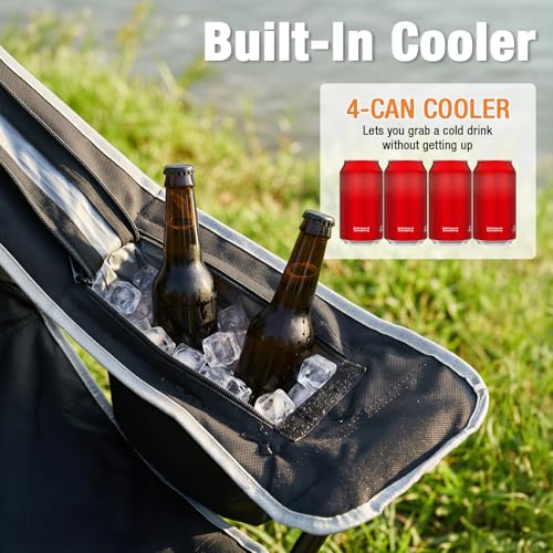 Image of Romswi 2 Pack Lightweight Camping Chairs for Adults, Folding Outdoor Chair with 4-Can Cooler Bag, Collapsible Chair with Cup Holder for Camping, Beach, Lawn, Fishing, Black