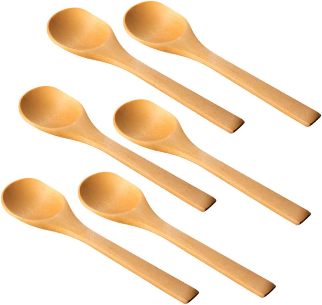 6pcs Small Wooden Condiment Scoop Spoon for Salt Coffee Tea