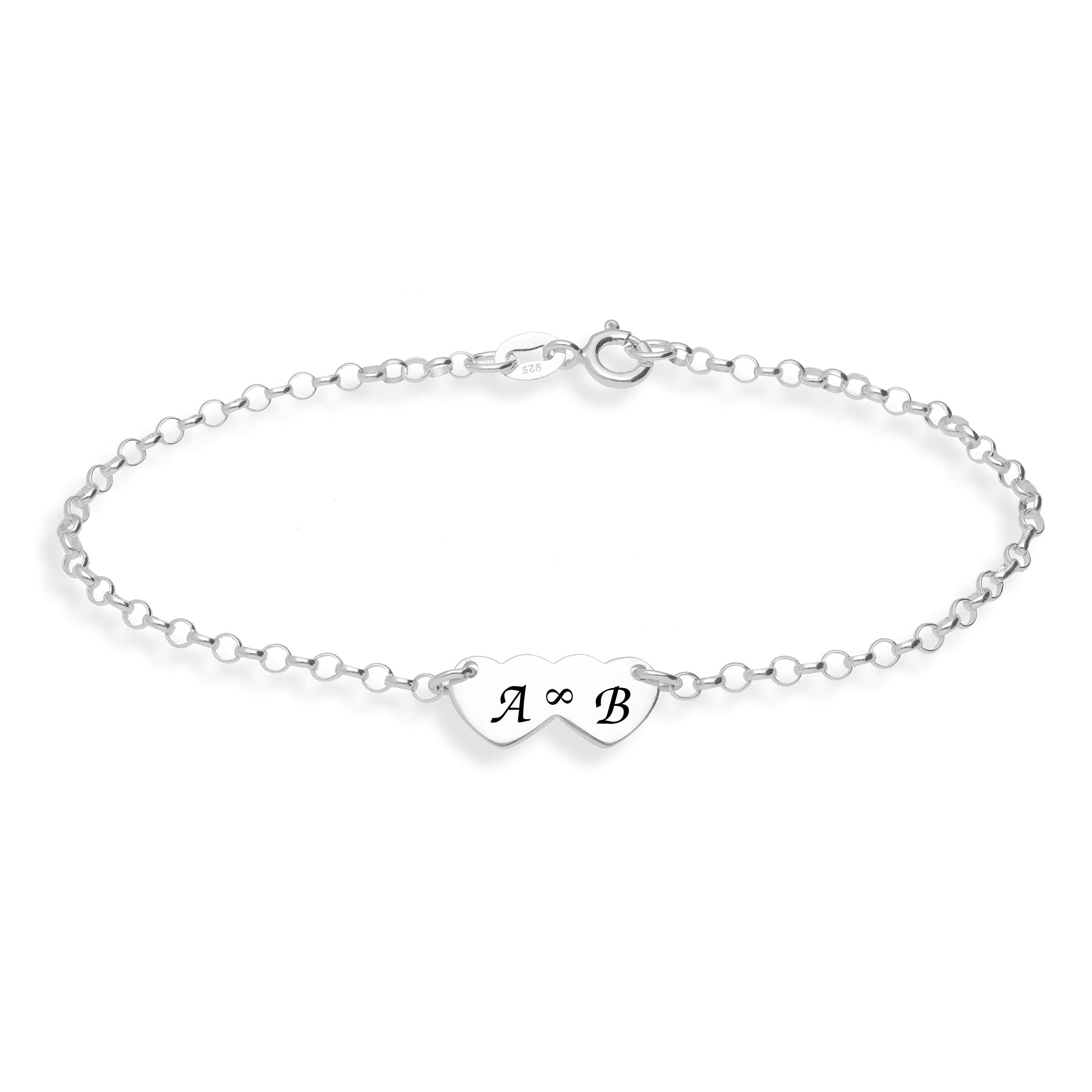 Damen Herz Armband Identarmband mit Gravur für Frauen 925 Silber Wunschgravur von Initialen oder Buchstaben auf der Vorderseite. Länge 19cm