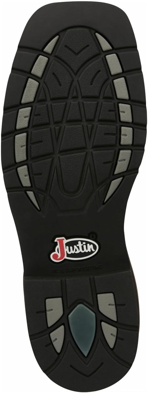 Justin Pulley 8" Work Boots for Men - Square Toe Full-Grain Leather Upper with Oil- and Slip-Resistant Rubber Outsole, EH-Rated - Image 8