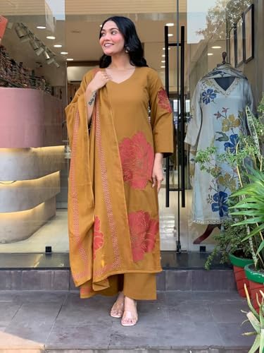 Image of ANNI Designer Women's Rayon Viscose Straight Printed Kurta with Palazzo and Dupatta | Soft Breathable Fabric | Elegant Ethnic Outfit for Office, Casual Outings and Festive Styling