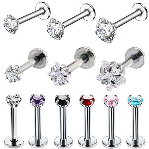 316L Stainless Steel Cartilage Stud Earrings 16G Labret Monroe Lip Rings Helix Tragus Earring Body Piercing Jewelry (B:12pcs)