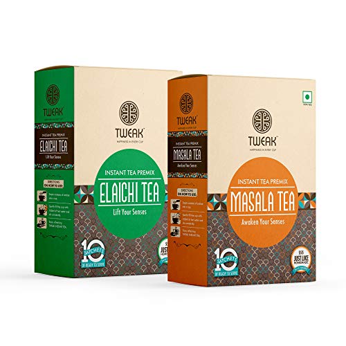 Image of Tweak Instant Tea Premix Masala and Elaichi Tea Sachet Combo (20 Sachets) |Desi Indian Chai Tea Premix Powder | (16g X 10 Sachets in One Pack) (Pack of 2, Masala Chai + Elaichi Tea)