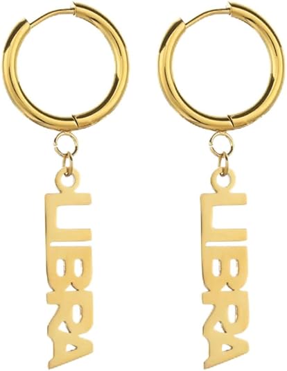 Zodiac Dangle Earrings for Women Stainless Steel 18K Gold Plated High Shine Lightweight Everyday Wear Charm Earrings Astrology Fashion Statement Jewelry Gift Idea