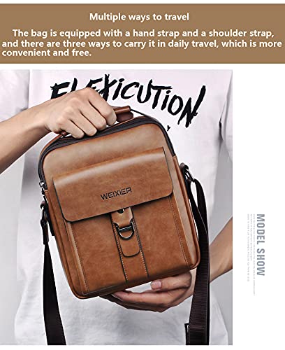 Hjkiopc Zipper Buckle Leather Messenger Bag Vintage Handle Bags For Men Ajustable Satchel Shoulder Bags Multifunction Casual Bag Temperament Fashion Handbag #TOP4