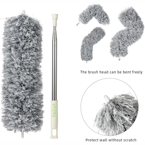 Image of PADAR Ceiling Fan Duster with Long Handle |Microfiber Feather Fan Cleaning Mop, Brush & Dusting Stick | Extendable Dusting Brush & Mop for Ceiling Fans, Walls & Kitchens, Grey, 30 L x 3 W Centimeters