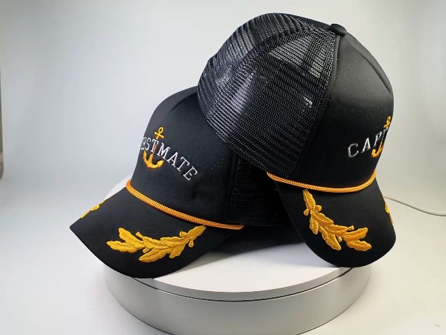Oak Leaf Embroidered Visor Foam Mesh Trucker Cap with Yellow Rope