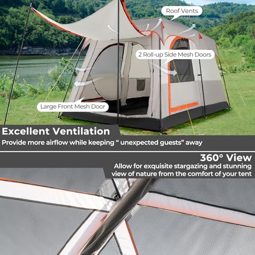 COSTWAY 2-Room Camping Tent, 4-6 Person Spacious Family Tent with Rainfly, PU 3000MM PE Tarp, Mesh Windows and Carry Bag, Waterproof Sun Shelter for Backpacking Hiking (Grey) - Image 6