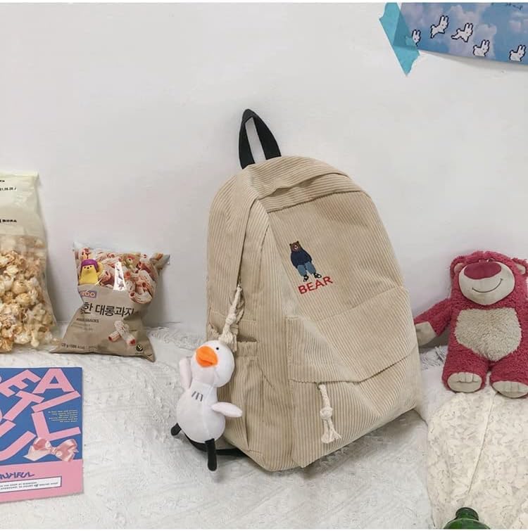 Miniatura 5 de YUESUO Mochila grande de pana Kawaii con bonito colgante de oso vintage para niña, estudiante, mochila escolar, Ybeige, Classic