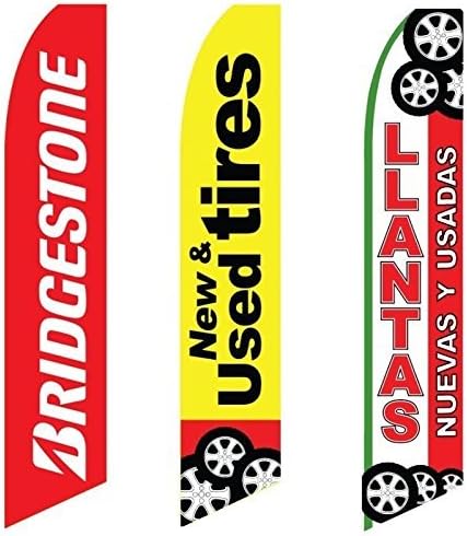 3 Swooper Flags Red & Yellow Bridtestone Neumáticos nuevos y Usados Venta Banners Abiertos