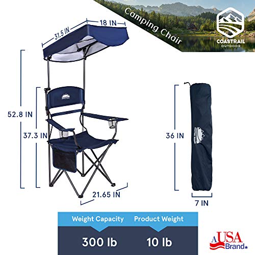Coastrail Outdoor Sun Shade Folding Camp Chair With Multi-Position Adjustable Canopy Spf 50+ Sun Protection, Portable Design For Sports, Camping, Patio, Navy&Gray #TOP1