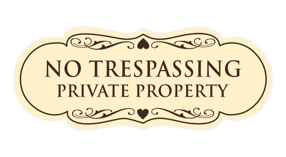 Signs ByLITA Designer No Trespassing Private Property Wall or Door Sign | Security Sign for Property (Ivory/Dark Brown) - Medium (1 Pack)