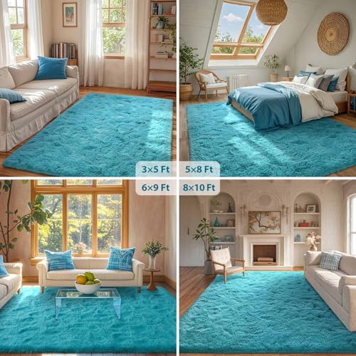 Tapete Shaggy Azul 5x8 pies Para Dormitorio y Sala miniatura 6