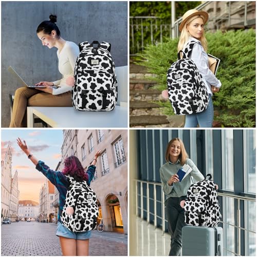 Image of WINDARS School Backpack for Teen Girls, Cute College Backpacks for Women Students Aesthetic Bookbag Large 15.6 Inch Laptop Bag Middle School Travel Back Pack (Cow Print Black)