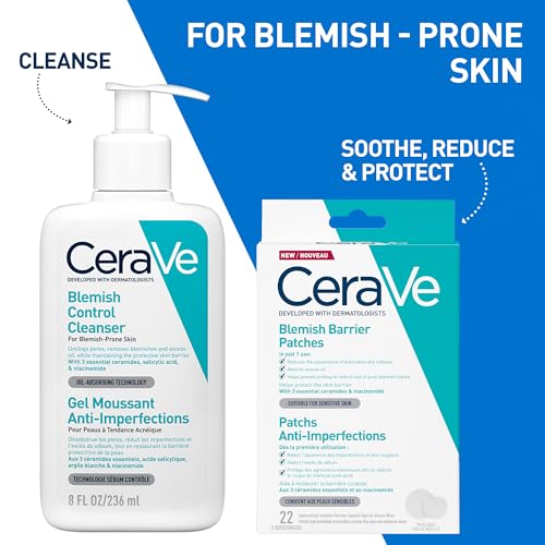 CeraVe - Patch Bouton Anti-Imperfections - Invisibles - Résultats En 3H - Réduit L'Excès De Sébum - Technologie Hydrocolloïde - Bord Fin, Meilleure Tenue - 2 Tailles (10 & 12mm) - Pimple Patch x22
