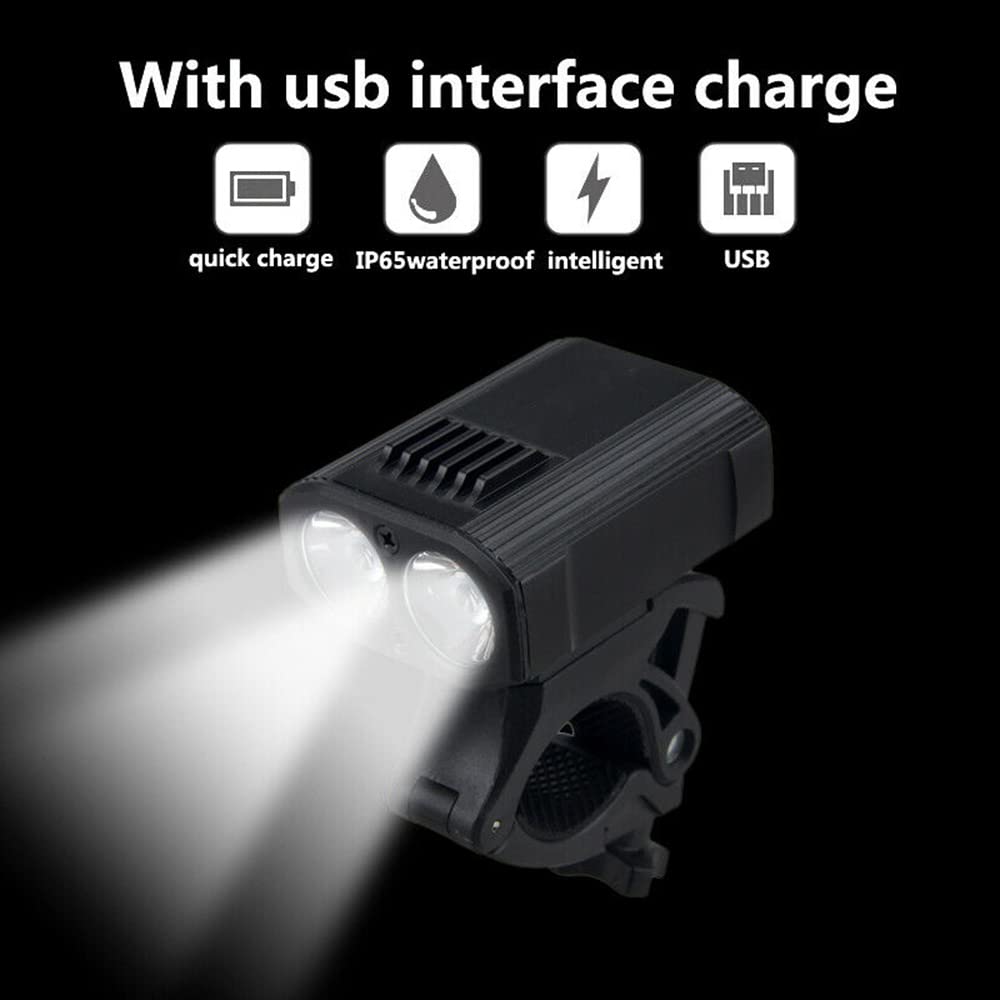 Faro Anteriore 2 LED MTB Luci per Bici 1000 Lumen Guida Notturna Mini USB Ricaricabile Lampada Anteriore per Bicicletta Luce Posteriore per Bicicletta, con luci Posteriori