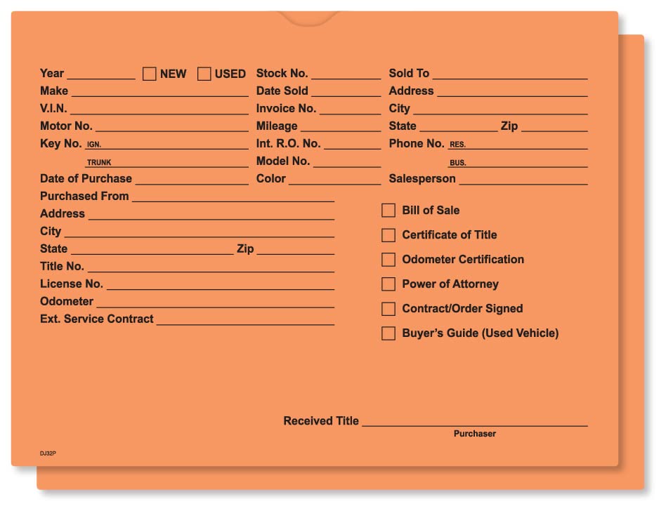 9" x 12" Vehicle Car Dealer Deal Jackets Envelopes 500 Pack - Salmon Printed