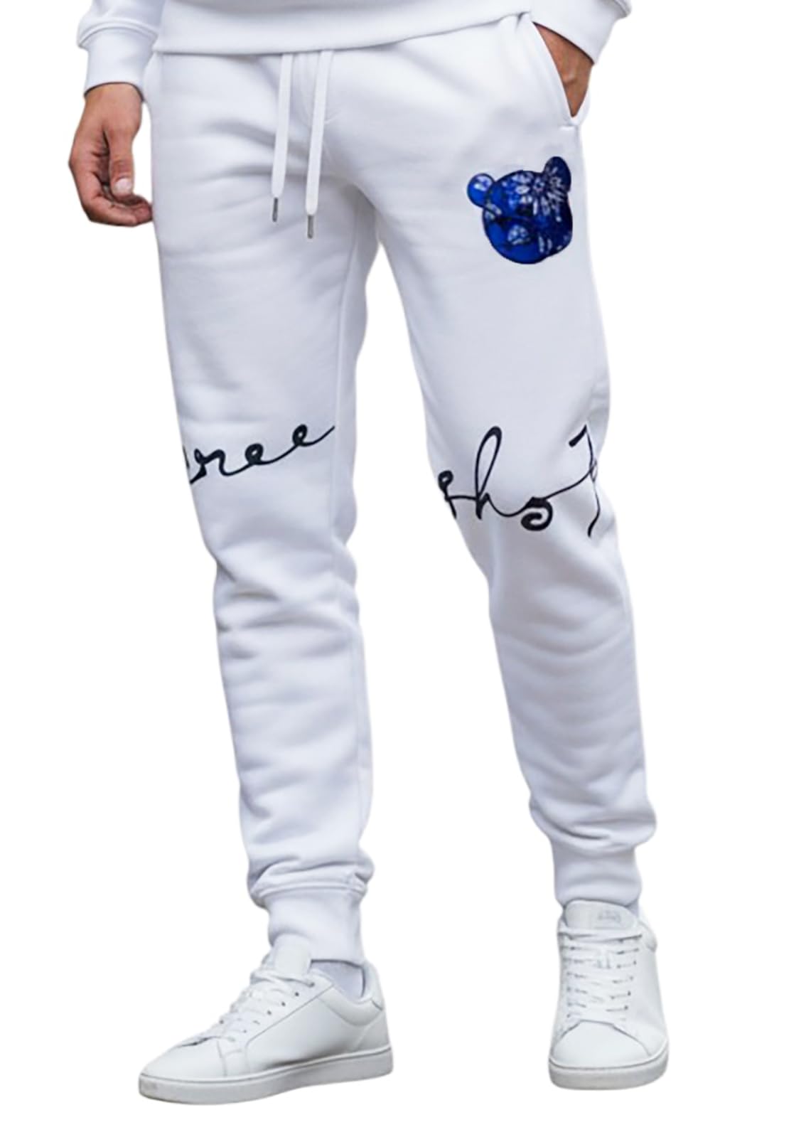 SCREENSHOT Mens Classic Fit Fleece Sweatpants, Model P1122, White, Medium