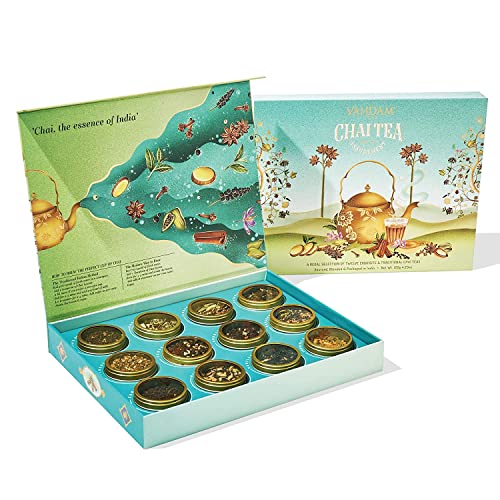 VAHDAM, Chai Tea Gift Set (12 varieties) Chai Loose Leaf Tea in Tin Caddy Gift Box | Exotic Chai Tea Blends | Gluten Free, Non GMO | Gifts for Men and Women | Gifts for Him/Her