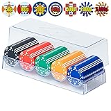 ■デザイン : スペード・ハート・クローバー・ダイヤ ■直径 : 約 40 mm / 枚　■厚さ : 約 3.3 mm / 枚　■重さ : 約 8 g / 枚　■材質 : ABS ■ケースサイズ : 約 W 210 × D 80 × H 60 mm ※プラスチックケースはプチプチで包み、厚みのあるダンボール箱に入れてAMAZONへ納入しています。 ※ケースは全て検品して出荷しておりますので、ケース割れは輸送中に発生しているものと思われます。AMAZONよりダンボールではなく、プチプチの封筒で送ら...