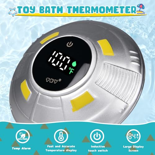 Image of Baby Bath Thermometer - Digital Floating Water Thermometer with LED Display & Color Temperature Alerts, Rechargeable Bath Toy for Infant Bathtub Safety, Newborn Bath Essentials Gift
