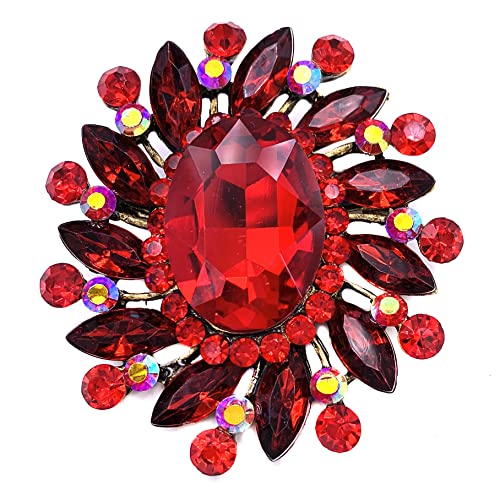 Image of SELOVO Flower Rhinestone Statement Brooch Pin Broach Antique Gold Tone