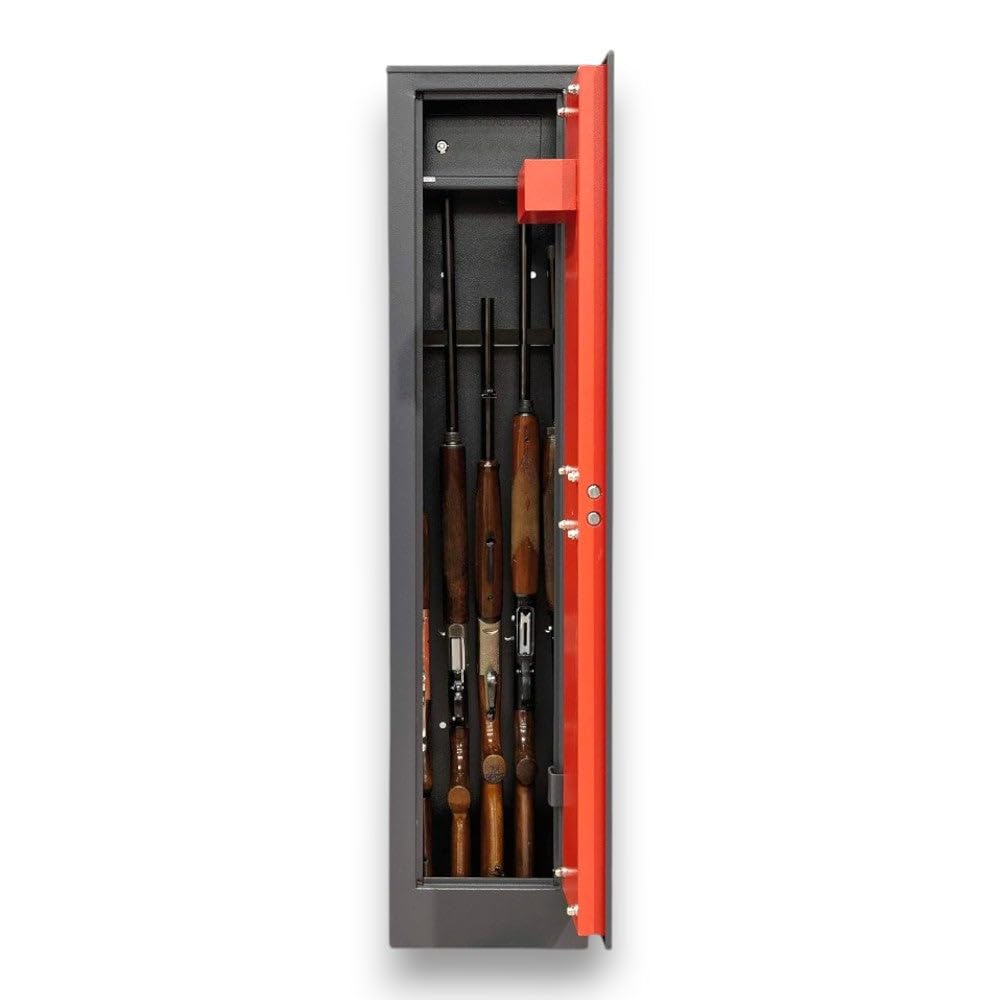 Armadio portafucili con tesoretto struttura acciaio predisposizione ancoraggio parete chiusura catenacci serratura sicurezza - 31.5x20.5xH138 cm - 5 posti
