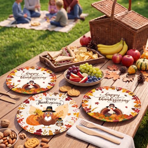 40 Pcs Happy Thanksgiving Plates - Turkey Paper Plates, Fall Leaves Turkey Give Thanks Plate, Disposable Thanks Giving Plate for Autumn Holiday Harvest Thanksgiving Party Supplies Decor Favors - image 7