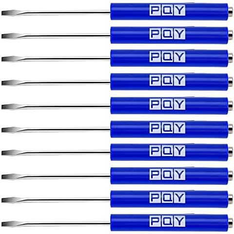 PQY 10pcs Mini Tops And Pocket Clips Pocket Screwdriver Strong Magnetic Slotted Screwdriver Blue Cover
