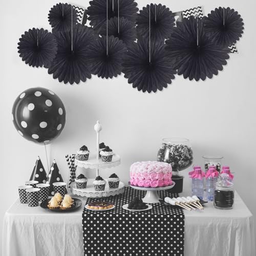 Image of 20 Pcs Black Hanging Paper Fan, Hanging Honeycomb Round Paper Fans for Weddings, Birthdays, Easter, Baby Showers, Classroom, Events Ceiling Party Supplies Decorations