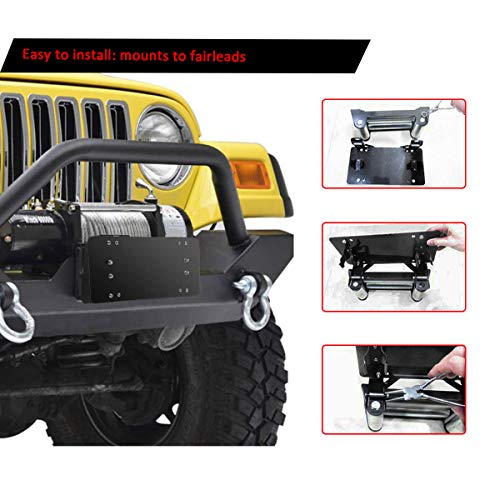 Samlight License Plate Bracket 8 3/4 Inch Flip-Up Winch Roller Fairlead Mount Holder Black Stainless Steel #TOP3