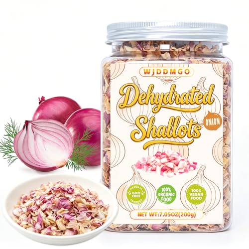 Dehydrated Shallots 7.05 oz Gluten Free No Additives Dried Shallot Flakes Resealable Jar Freeze-Dried Shallots Seasoning Marinades for Sauces Soups Dressings Stir-Fries & Marinades