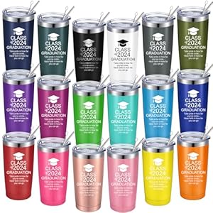 Patelai 18 Pcs Class of 2024 Graduation Tumbler Graduation Gifts for Her Teacher Friends, Graduates 20 oz Graduation Cups High School College Graduation Water Bottle Mug with Lid Straws (Multicolor)