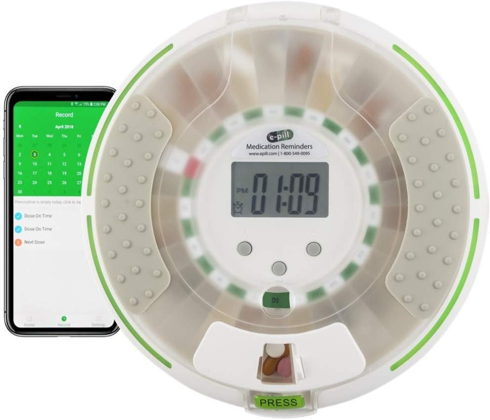 - e-Pill MedSmart Voice Automatic Pill Dispenser with English or Spanish Voice Alerts – Locked Bluetooth Medication Reminder & Pill Organizer for Seniors, Dementia, Alzheimer's, & Caregivers