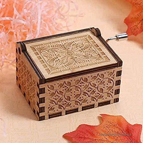 Image of Wooden HP Music Box - Hand Crank Classic Antique Carved Wood Musical Boxes - Birthday Gift for Kids and Collectors