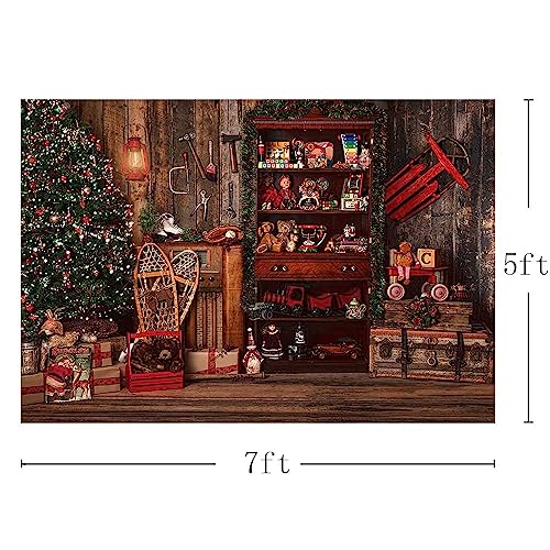 MEHOFOND 7x5ft Winter Christmas Photography Backdrop Santa's Toy Shop Xmas Tree Kid Portrait Background Family Party Table Decor Photo Supplies - Image 3