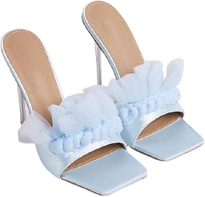 LEMONADE Womens Clear Heels Sandals Peep Toe Mules Stiletto High Heels Slip on Heel Shoes