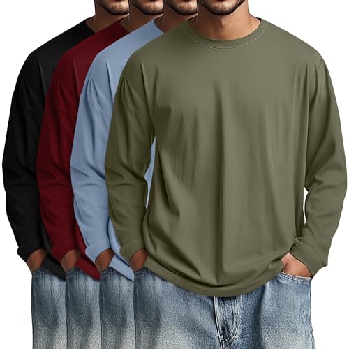 Image of August Alley 4 Pack Men's Big and Tall Cotton Shirts L-7XL, Long Sleeve Oversized Tops Loose Casual Large T-Shirts Basic Tee